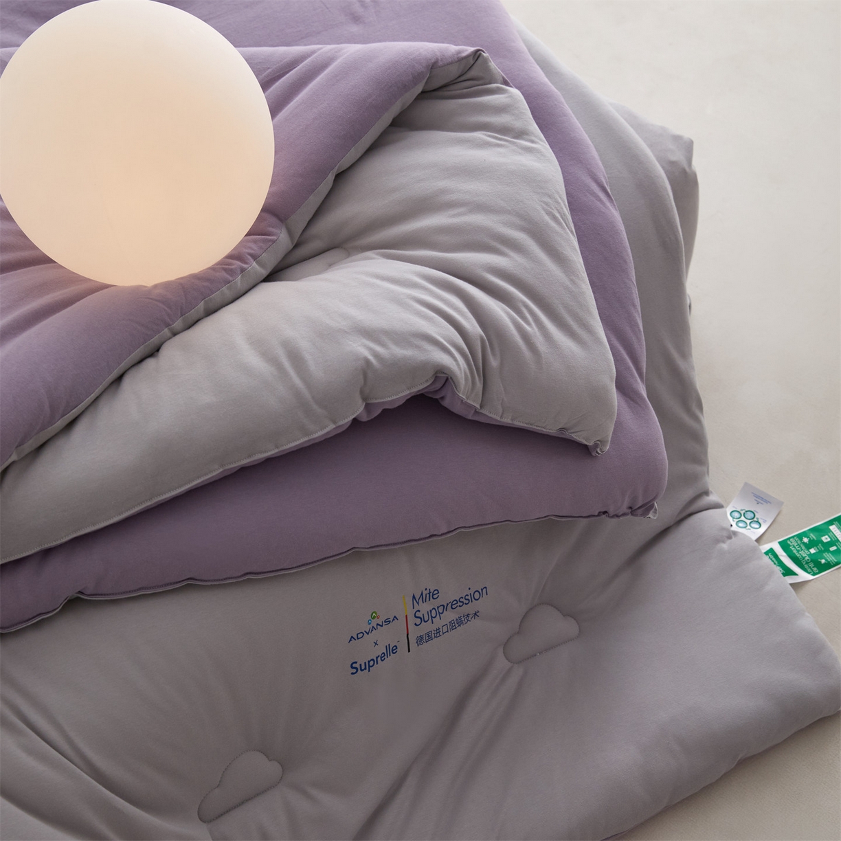 91家纺网 家纺一手货源 找家纺 头等舱 2025新款全棉A类针织 零压 深睡 德国ADVANSA 抗菌 100%阻螨低致敏秋冬被（空镜图） 糖霜芋泥