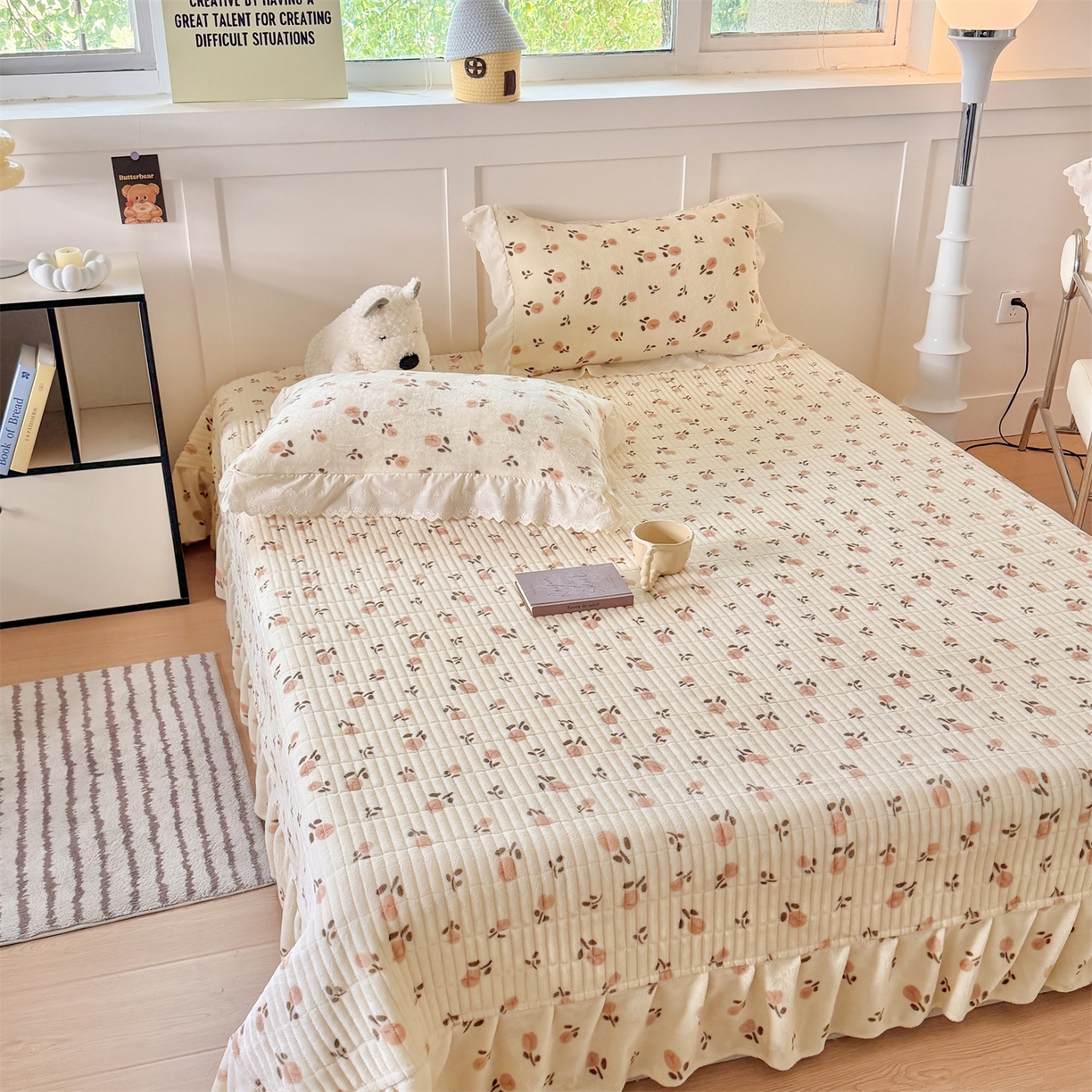 91家纺网 家纺一手货源 找家纺 欧尚 2025新款牛奶绒花边床盖四件套 慕然