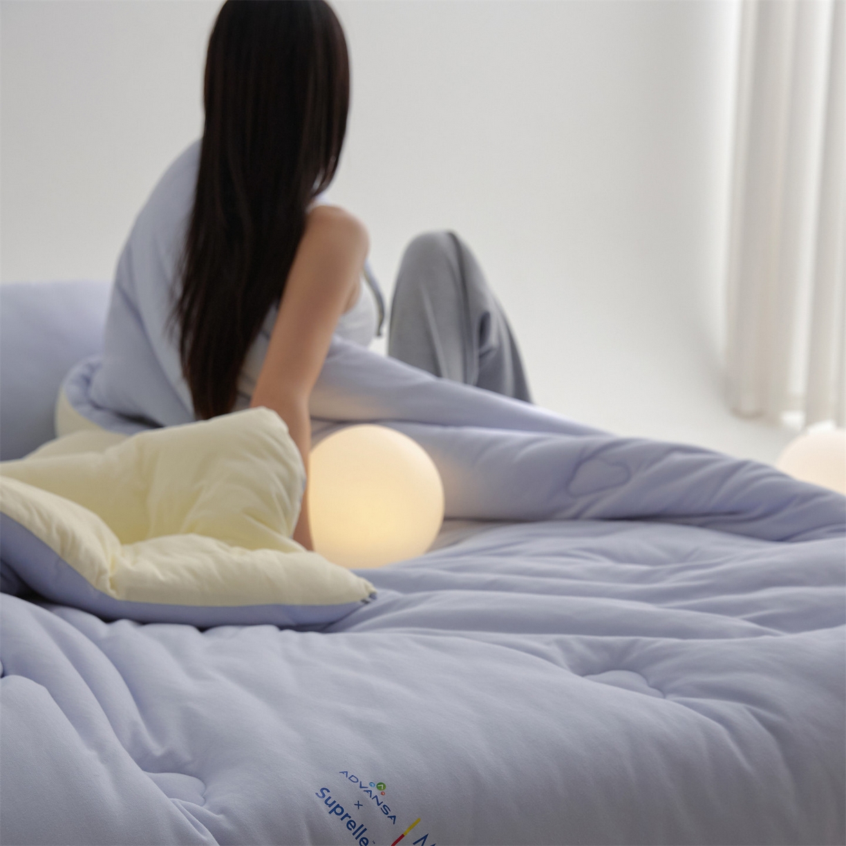 91家纺网 家纺一手货源 找家纺 头等舱 2025新款全棉A类针织 零压 深睡 德国ADVANSA 抗菌 100%阻螨低致敏秋冬被（模特图） 蓝莓乳酪