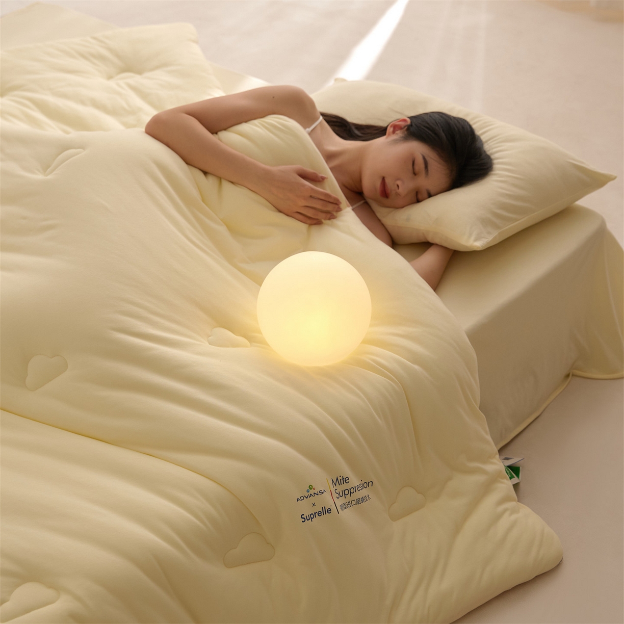 91家纺网 家纺一手货源 找家纺 头等舱 2025新款全棉A类针织 零压 深睡 德国ADVANSA 抗菌 100%阻螨低致敏秋冬被（模特图） 乳酪蜜桃