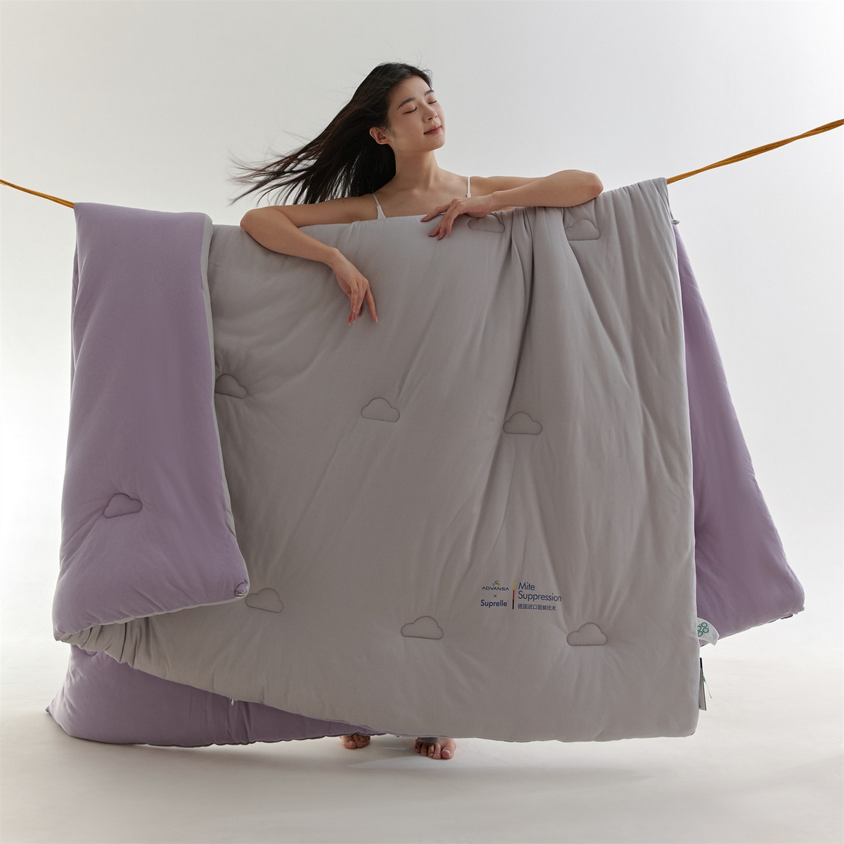 91家纺网 家纺一手货源 找家纺 头等舱 2025新款全棉A类针织 零压 深睡 德国ADVANSA 抗菌 100%阻螨低致敏秋冬被（模特图） 糖霜芋泥