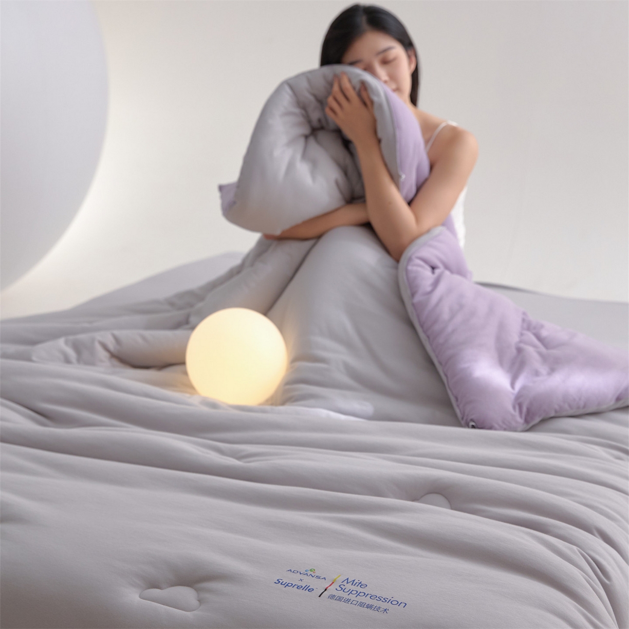 91家纺网 家纺一手货源 找家纺 头等舱 2025新款全棉A类针织 零压 深睡 德国ADVANSA 抗菌 100%阻螨低致敏秋冬被（模特图） 糖霜芋泥