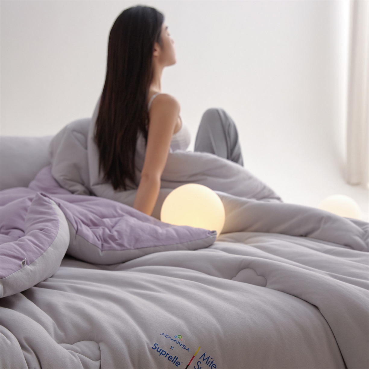 91家纺网 家纺一手货源 找家纺 头等舱 2025新款全棉A类针织 零压 深睡 德国ADVANSA 抗菌 100%阻螨低致敏秋冬被（模特图） 糖霜芋泥