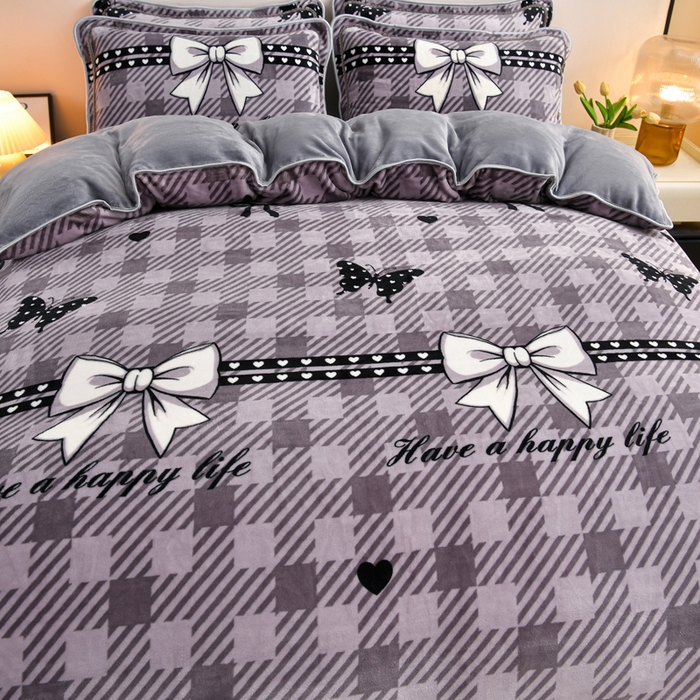 91家纺网 家纺一手货源 找家纺 新8.5-9.5斤法莱绒四件套珊瑚牛奶金貂绒四件套床裙 蝶影