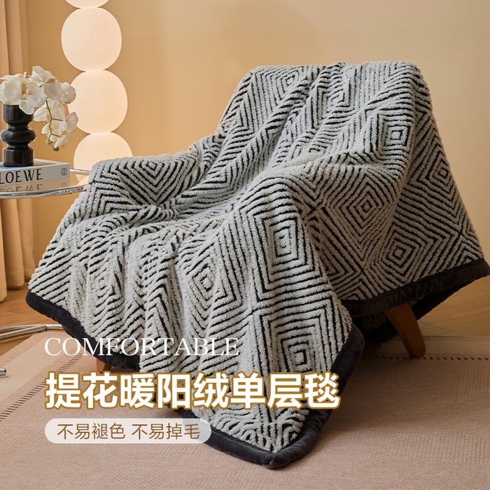 91家纺网 家纺一手货源 找家纺 （总）欧邦 2025新款轻奢暖阳绒提花双面绒单层毯毯子