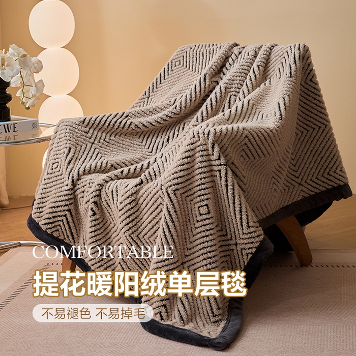 91家纺网 家纺一手货源 找家纺 （总）欧邦 2025新款轻奢暖阳绒提花双面绒单层毯毯子