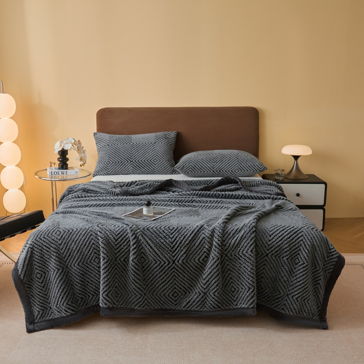 91家纺网 家纺一手货源 找家纺 欧邦 2025新款轻奢暖阳绒提花双面绒单层毯毯子 单层毯-慕斯灰