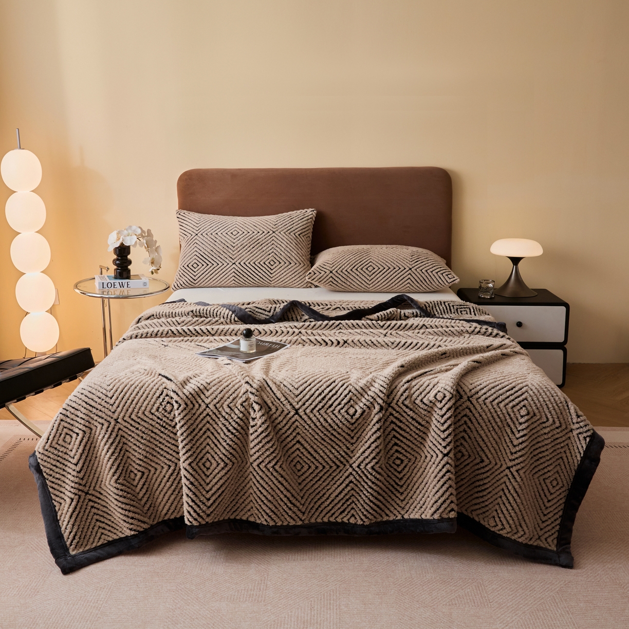 91家纺网 家纺一手货源 找家纺 欧邦 2025新款轻奢暖阳绒提花双面绒单层毯毯子 单层毯-檀木咖