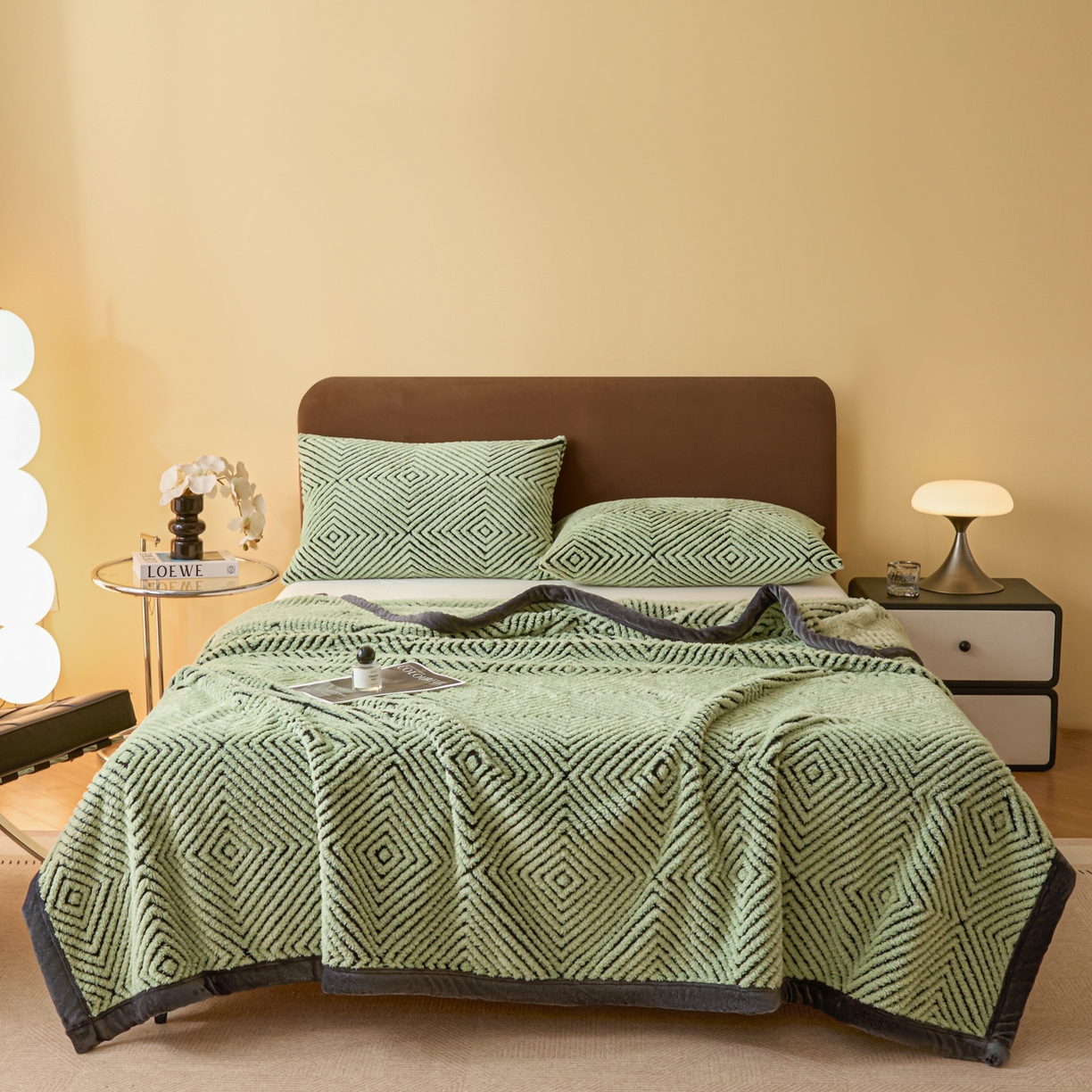 91家纺网 家纺一手货源 找家纺 欧邦 2025新款轻奢暖阳绒提花双面绒单层毯毯子 单层毯-青瓷绿