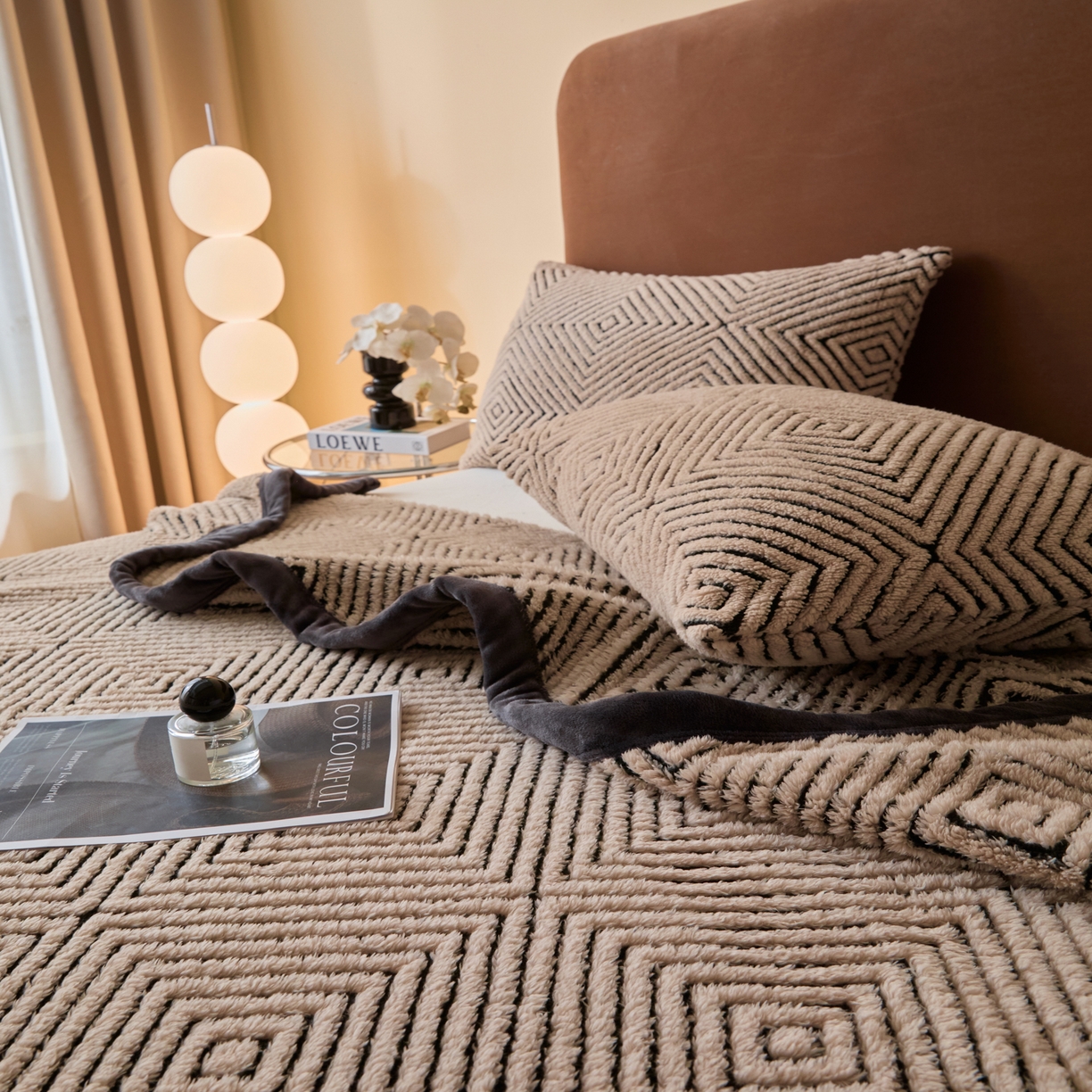 91家纺网 家纺一手货源 找家纺 欧邦 2025新款轻奢暖阳绒提花双面绒单层毯毯子 单层毯-檀木咖