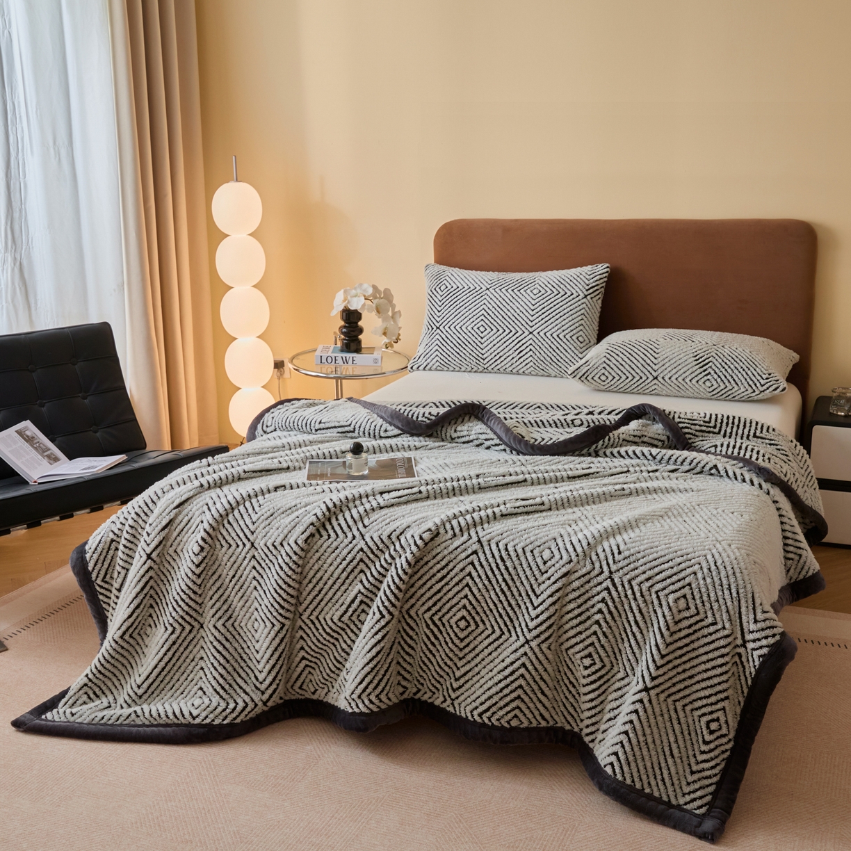 91家纺网 家纺一手货源 找家纺 欧邦 2025新款轻奢暖阳绒提花双面绒单层毯毯子 单层毯-初雪白