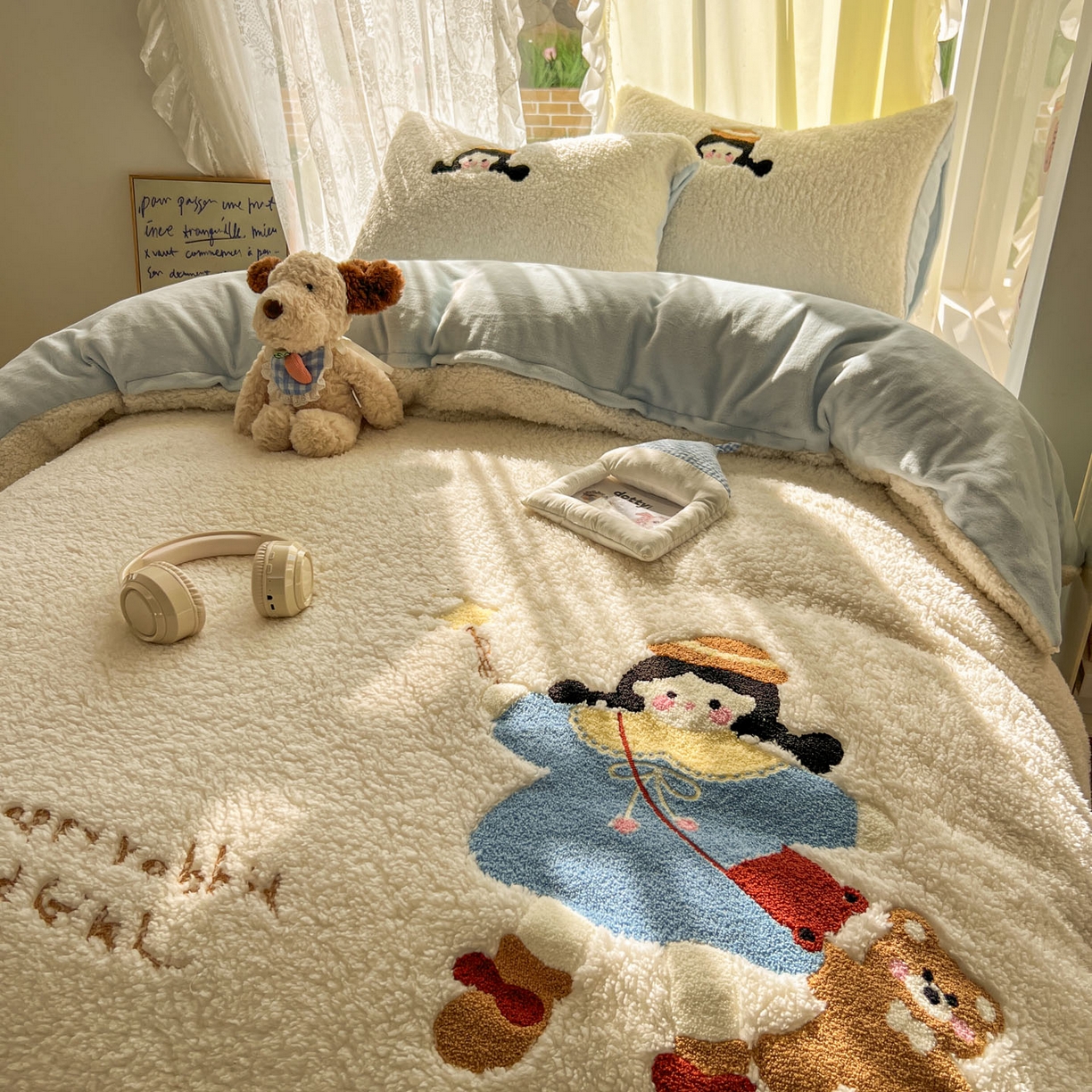 91家纺网 家纺一手货源 找家纺 颜选 2025新款卡通羊羔绒四件套 小女孩