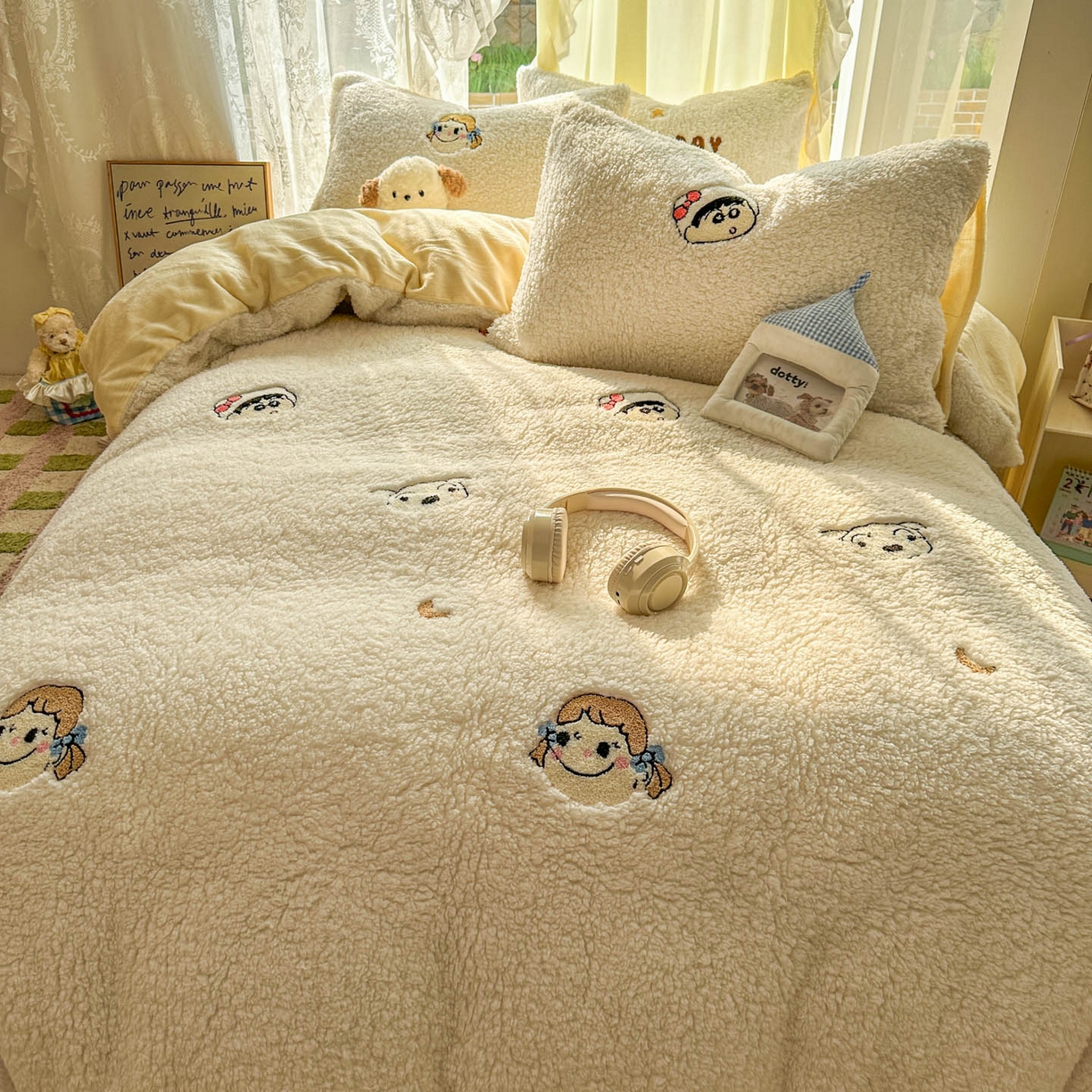 91家纺网 家纺一手货源 找家纺 颜选 2025新款卡通羊羔绒四件套 小新世界