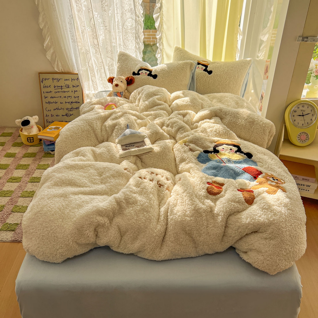 91家纺网 家纺一手货源 找家纺 颜选 2025新款卡通羊羔绒四件套 小女孩