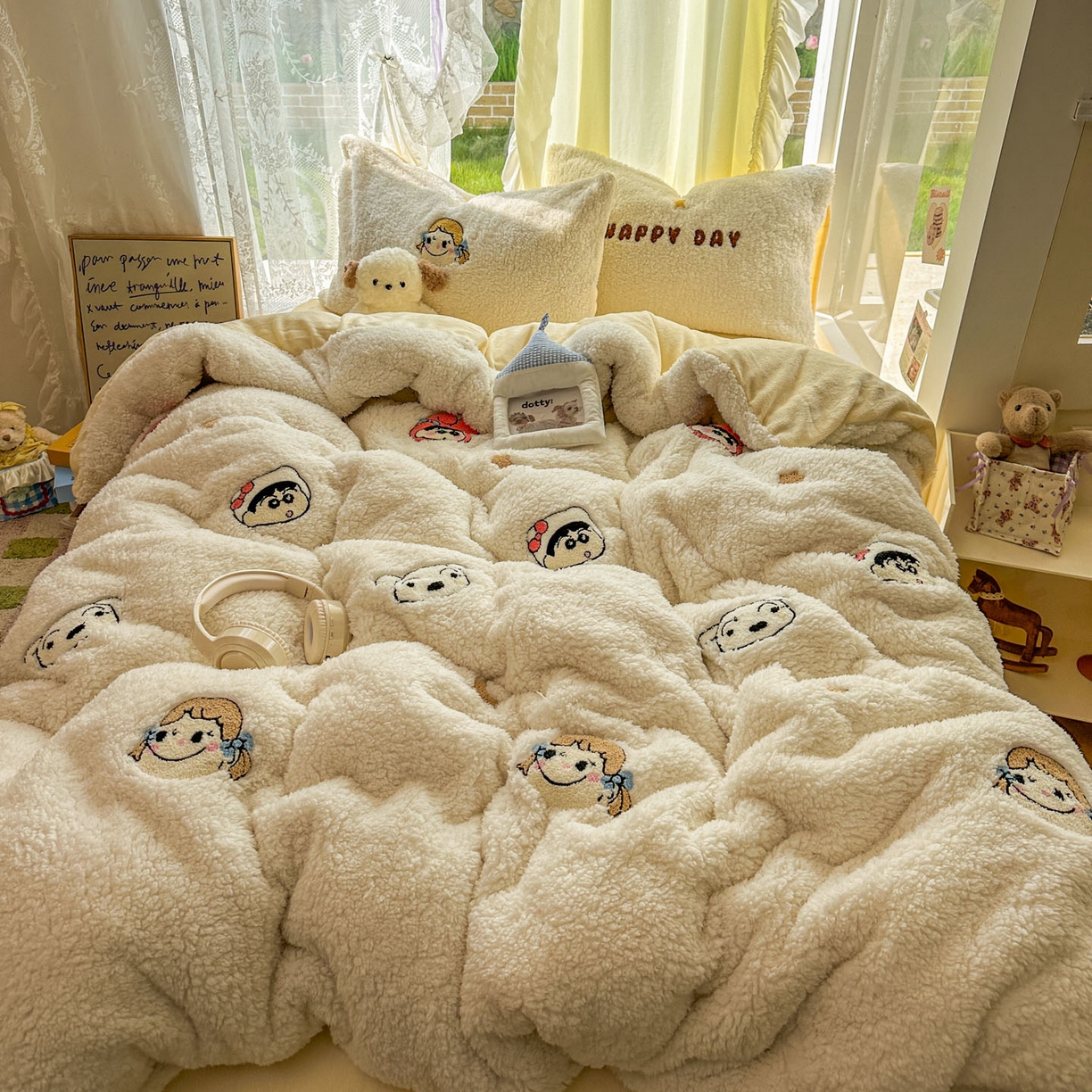 91家纺网 家纺一手货源 找家纺 颜选 2025新款卡通羊羔绒四件套 小新世界