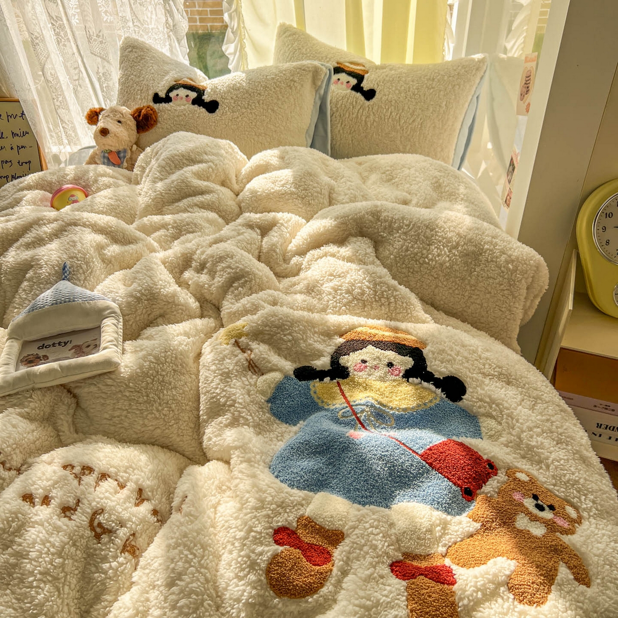 91家纺网 家纺一手货源 找家纺 颜选 2025新款卡通羊羔绒四件套 小女孩