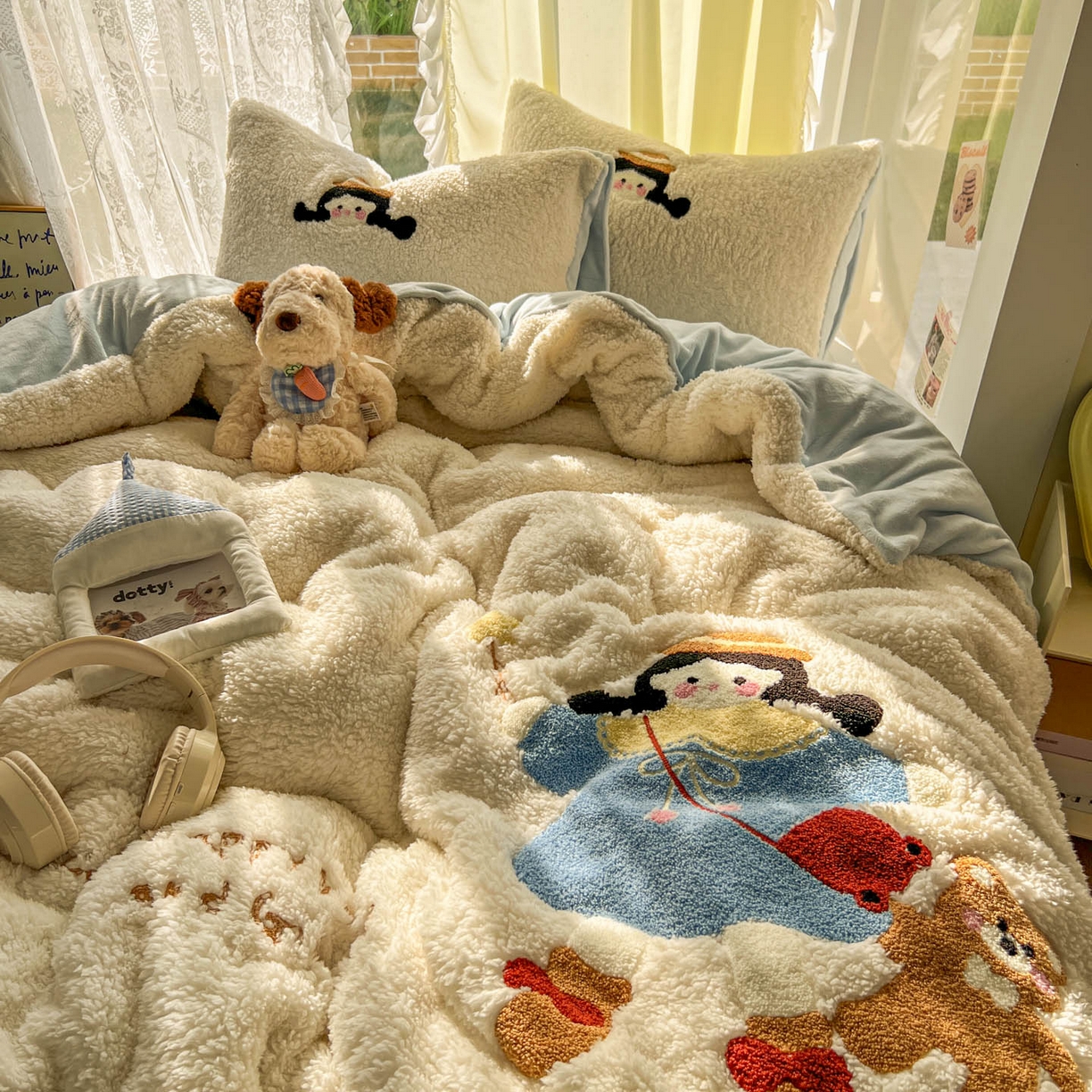 91家纺网 家纺一手货源 找家纺 颜选 2025新款卡通羊羔绒四件套 小女孩