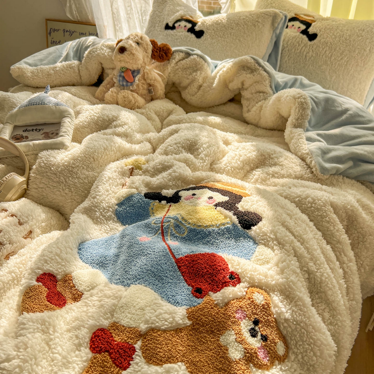 91家纺网 家纺一手货源 找家纺 颜选 2025新款卡通羊羔绒四件套 小女孩