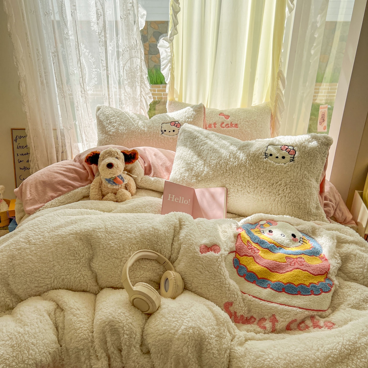 91家纺网 家纺一手货源 找家纺 颜选 2025新款卡通羊羔绒四件套 蛋糕猫