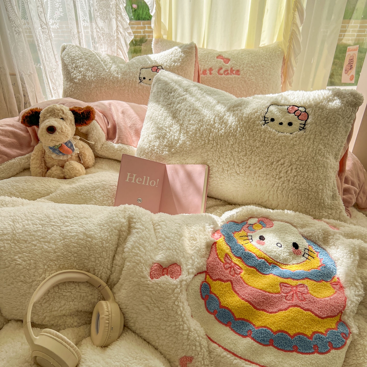 91家纺网 家纺一手货源 找家纺 颜选 2025新款卡通羊羔绒四件套 蛋糕猫