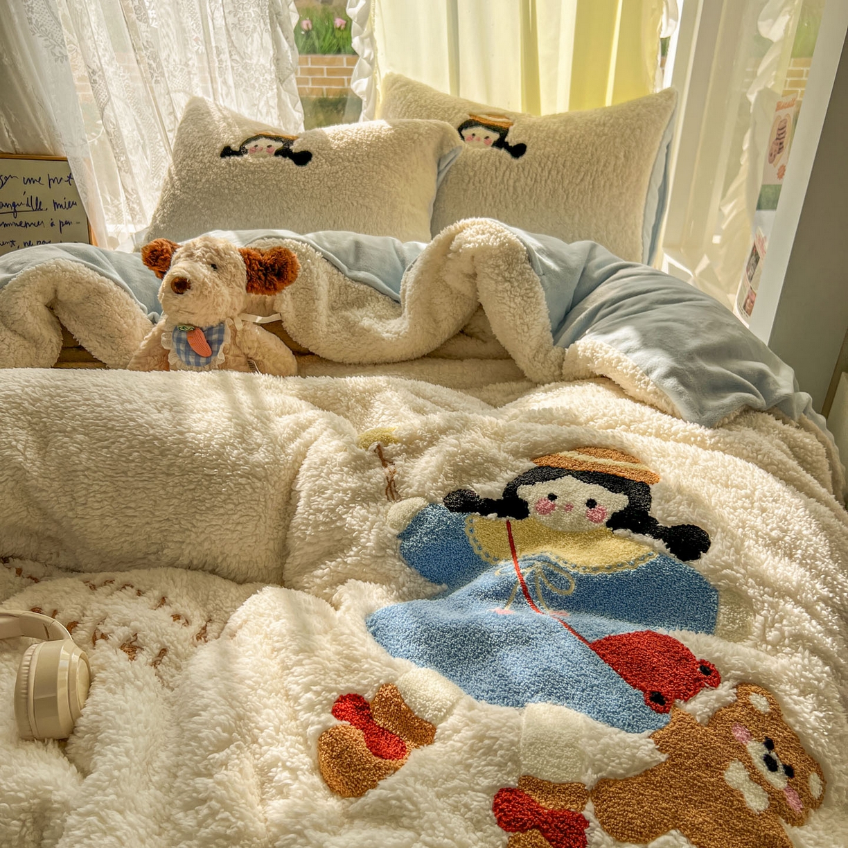 91家纺网 家纺一手货源 找家纺 颜选 2025新款卡通羊羔绒四件套 小女孩