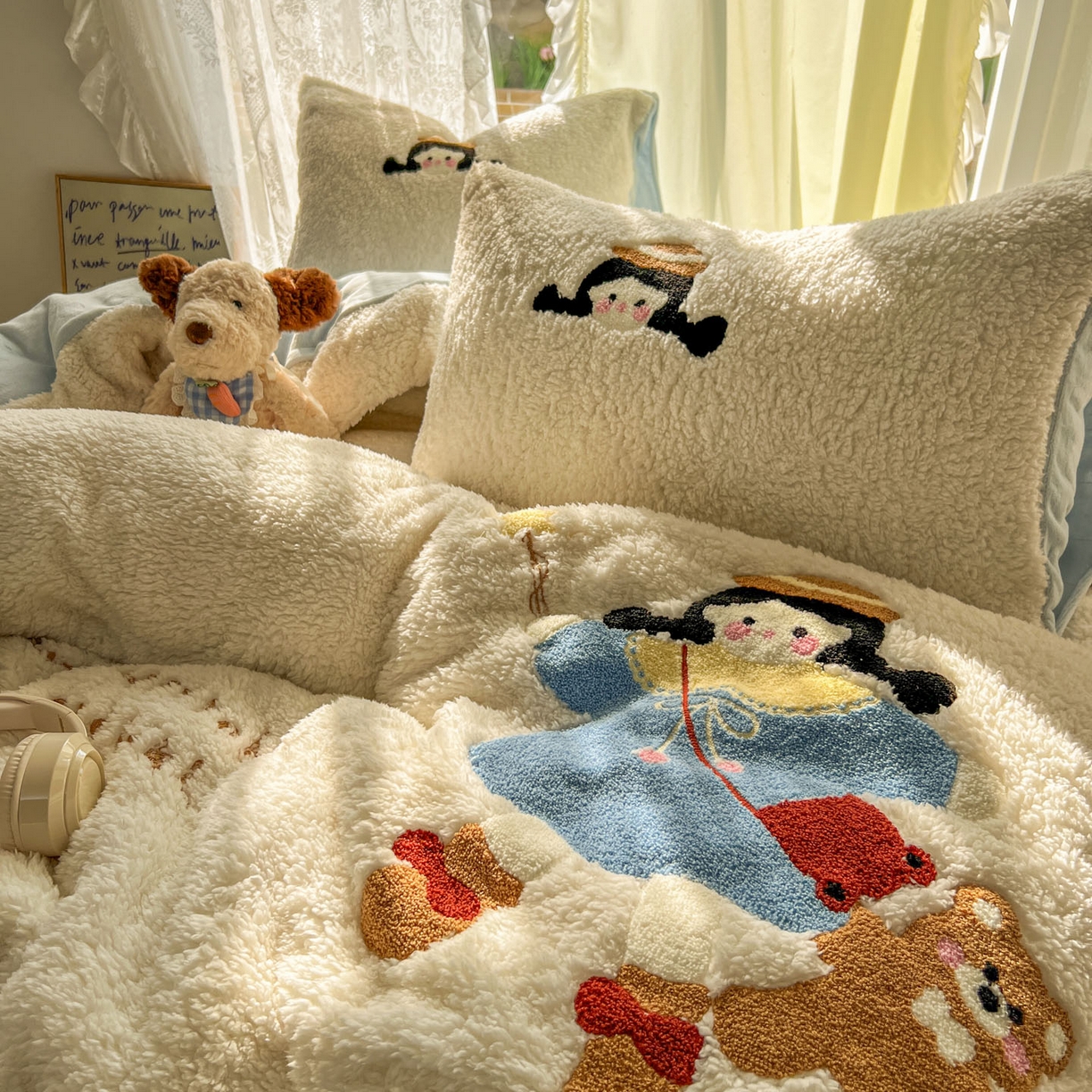 91家纺网 家纺一手货源 找家纺 颜选 2025新款卡通羊羔绒四件套 小女孩