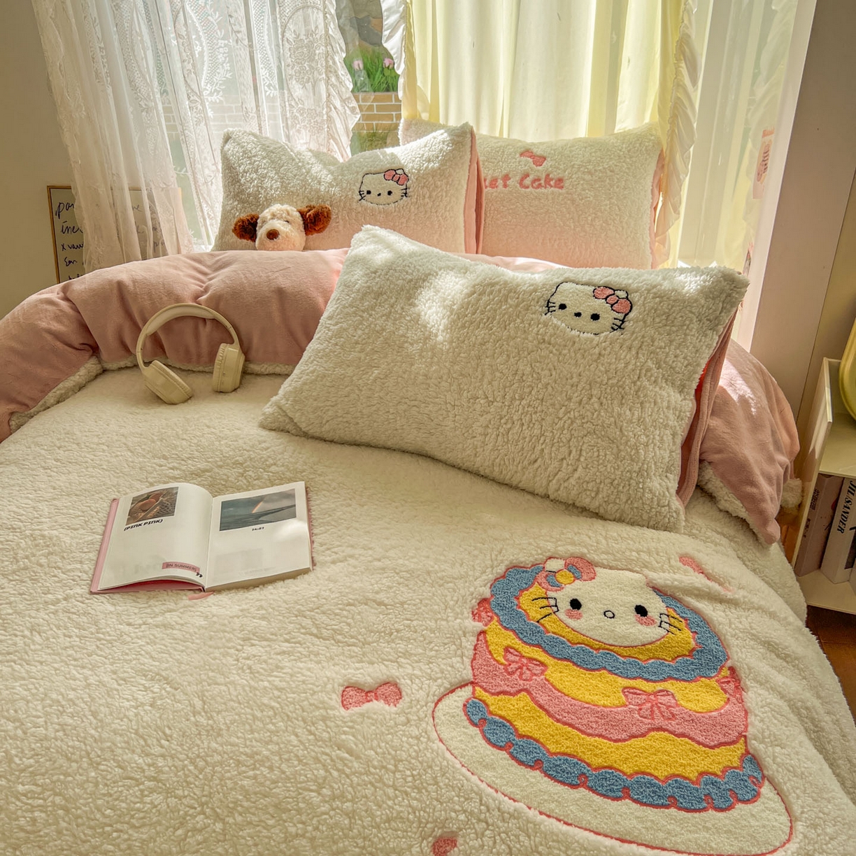 91家纺网 家纺一手货源 找家纺 颜选 2025新款卡通羊羔绒四件套 蛋糕猫