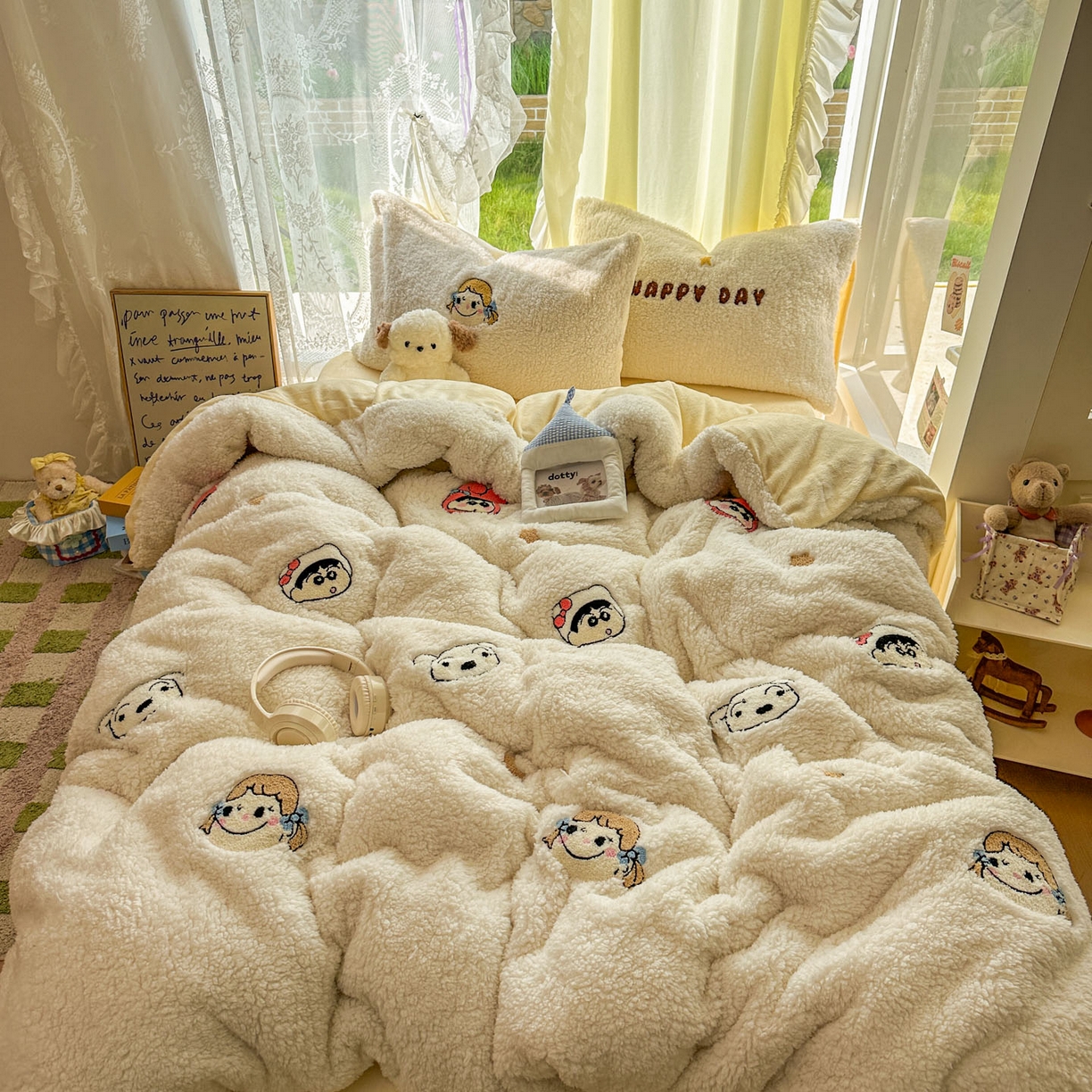 91家纺网 家纺一手货源 找家纺 颜选 2025新款卡通羊羔绒四件套 小新世界