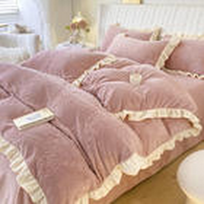 91家纺网 家纺一手货源 找家纺 （总）艾佳 2025新款高克重超柔牛奶绒婴儿绒雕花烂花四件套-山茶花系列