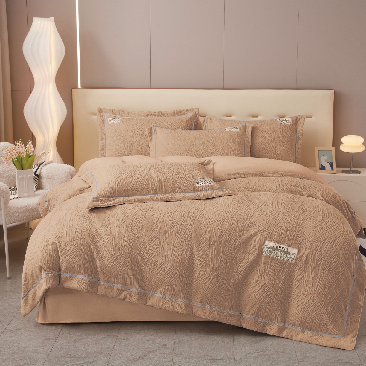 苏木年华 2025新款雕花绒宽边四件套-烟雨星云 烟雨星云-咖色