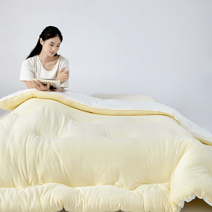 91家纺网 家纺一手货源 找家纺 栩裕纺织 2025新款A类亲肤深睡眠控温抑菌被芯被子被芯春秋被冬被 流苏黄