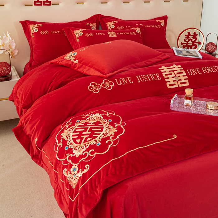 91家纺网 家纺一手货源 找家纺 （总）慕希家纺 2025新款婴儿绒婚庆刺绣四件套