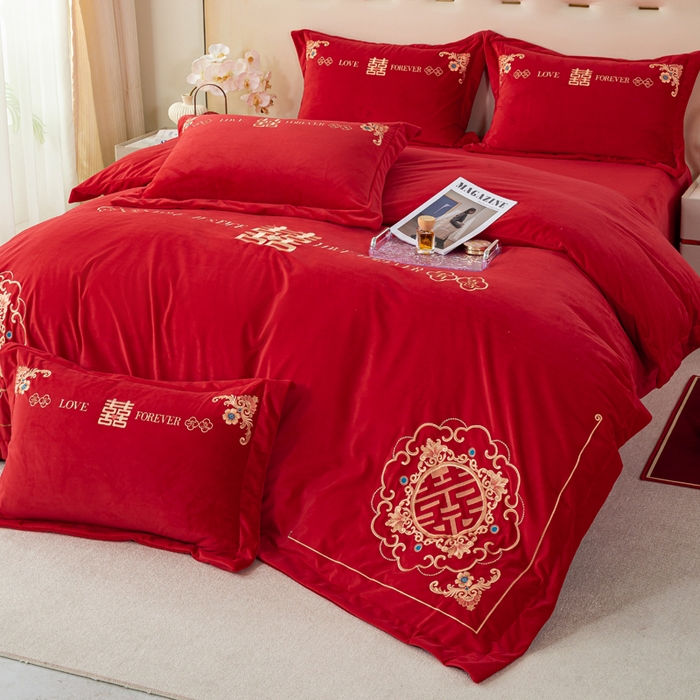 91家纺网 家纺一手货源 找家纺 （总）慕希家纺 2025新款婴儿绒婚庆刺绣四件套