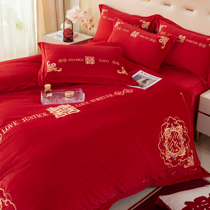 91家纺网 家纺一手货源 找家纺 （总）慕希家纺 2025新款婴儿绒婚庆刺绣四件套