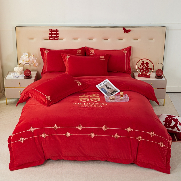 91家纺网 家纺一手货源 找家纺 （总）慕希家纺 2025新款婴儿绒婚庆刺绣四件套