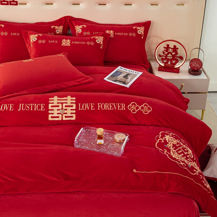 91家纺网 家纺一手货源 找家纺 （总）慕希家纺 2025新款婴儿绒婚庆刺绣四件套