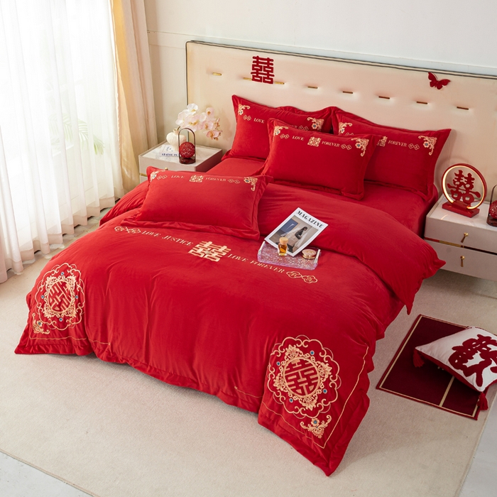 91家纺网 家纺一手货源 找家纺 （总）慕希家纺 2025新款婴儿绒婚庆刺绣四件套