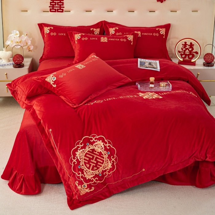 91家纺网 家纺一手货源 找家纺 （总）慕希家纺 2025新款婴儿绒婚庆刺绣四件套