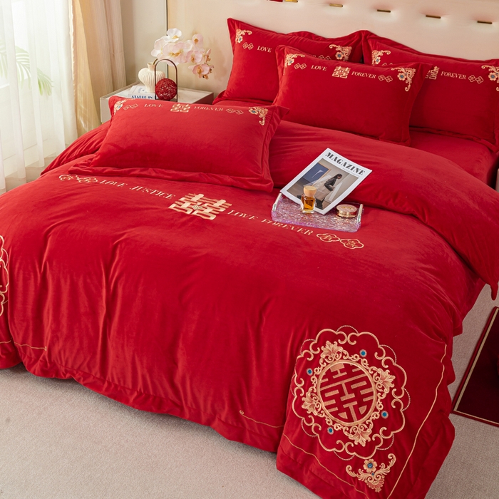 91家纺网 家纺一手货源 找家纺 （总）慕希家纺 2025新款婴儿绒婚庆刺绣四件套