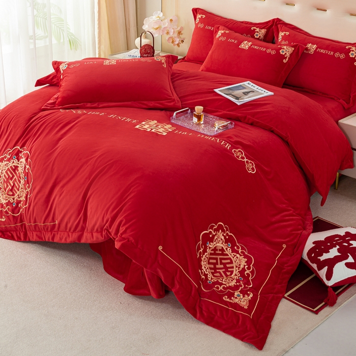 91家纺网 家纺一手货源 找家纺 （总）慕希家纺 2025新款婴儿绒婚庆刺绣四件套