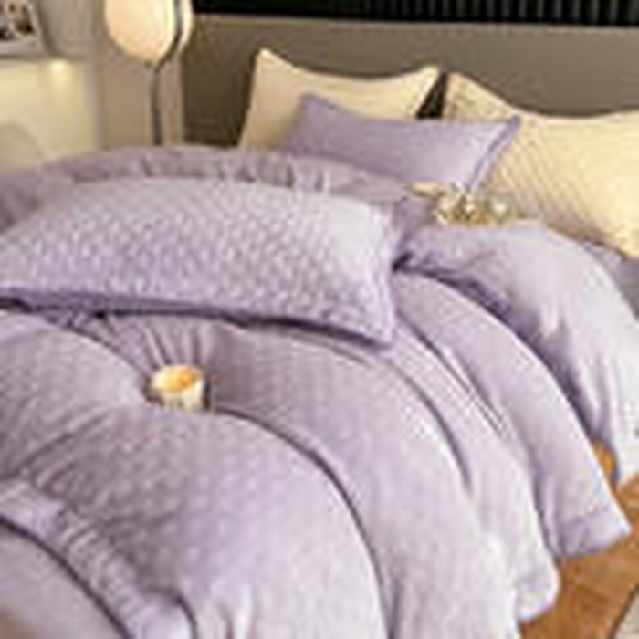 艾佳 2025新款华夫格高克重牛奶绒雕花三角贝壳边工艺加厚保暖四件套 华夫格薰衣紫