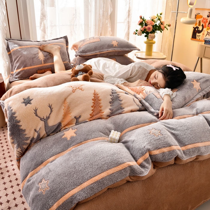 91家纺网 家纺一手货源 找家纺 （总）牵梦萦 2025新款雪花绒小清新印花四件套