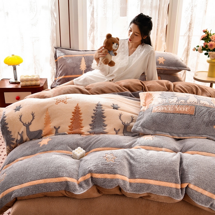 91家纺网 家纺一手货源 找家纺 （总）牵梦萦 2025新款雪花绒小清新印花四件套