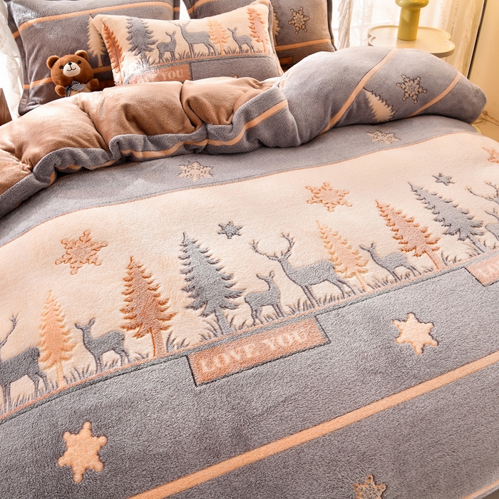 91家纺网 家纺一手货源 找家纺 （总）牵梦萦 2025新款雪花绒小清新印花四件套