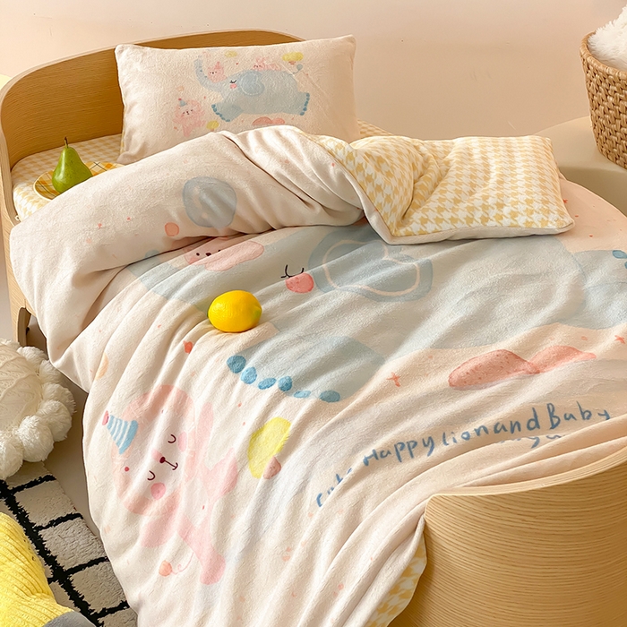 91家纺网 家纺一手货源 找家纺 （总）宝贝优选 2025新款A类卡通数码印幼儿园儿童牛奶绒套件