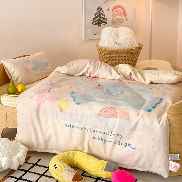 91家纺网 家纺一手货源 找家纺 （总）宝贝优选 2025新款A类卡通数码印幼儿园儿童牛奶绒套件