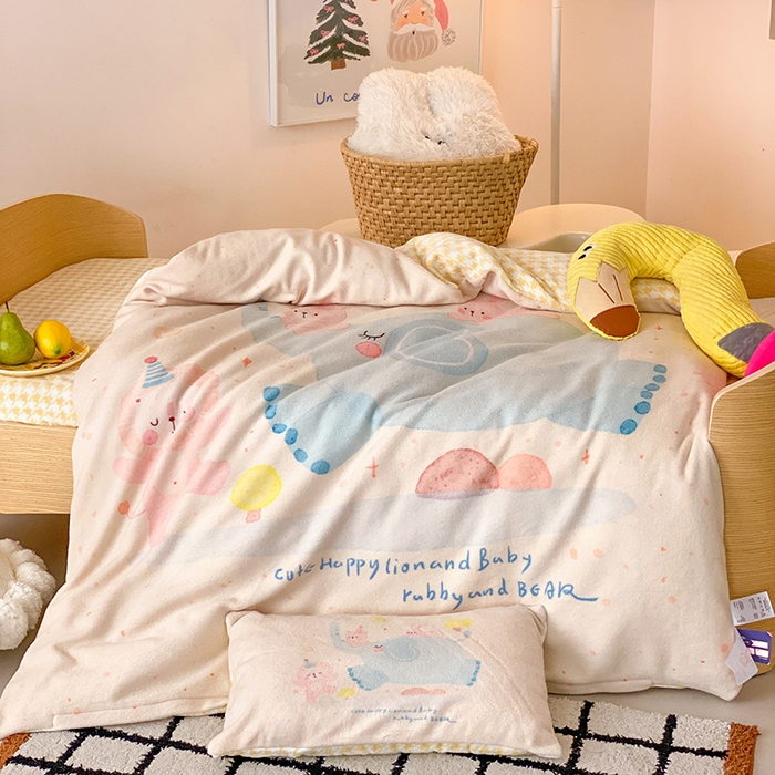 91家纺网 家纺一手货源 找家纺 （总）宝贝优选 2025新款A类卡通数码印幼儿园儿童牛奶绒套件