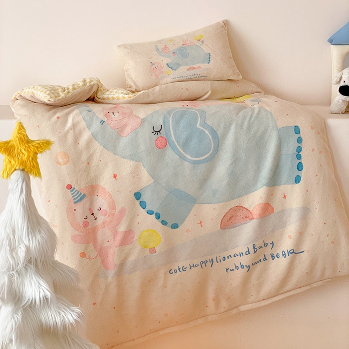 91家纺网 家纺一手货源 找家纺 （总）宝贝优选 2025新款A类卡通数码印幼儿园儿童牛奶绒套件