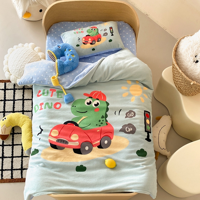 宝贝优选 2025新款A类卡通数码印幼儿园儿童牛奶绒套件 恐龙小司机