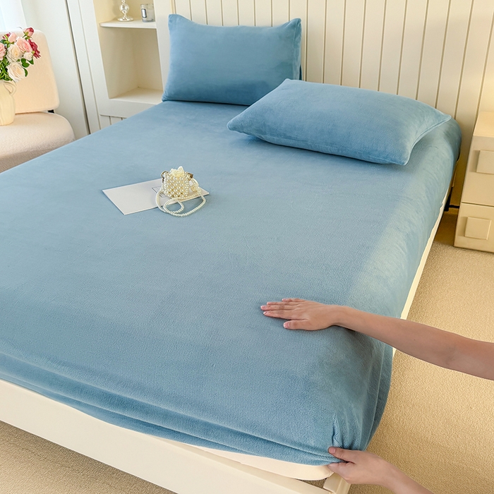 91家纺网 家纺一手货源 找家纺 十一家居 2025新款亲肤舒适高克重恒温亲肤舒适牛奶绒单件床笠单品床笠单床笠系列 海青蓝